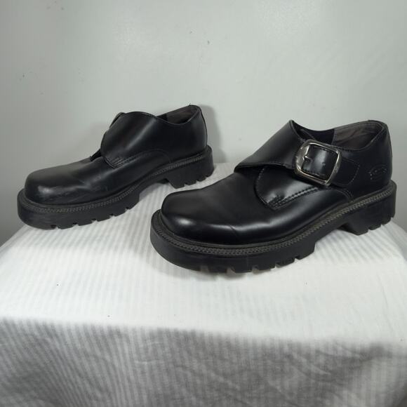 Skechers Black Leather Monk Strap Platform Loafers Chunky Lug Sole US 10 Oxford - Picture 4 of 12